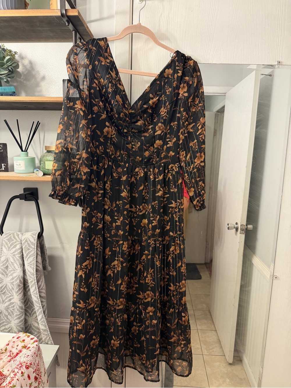 Sincerely Jules Black Midi Dress with Tan Floral Print